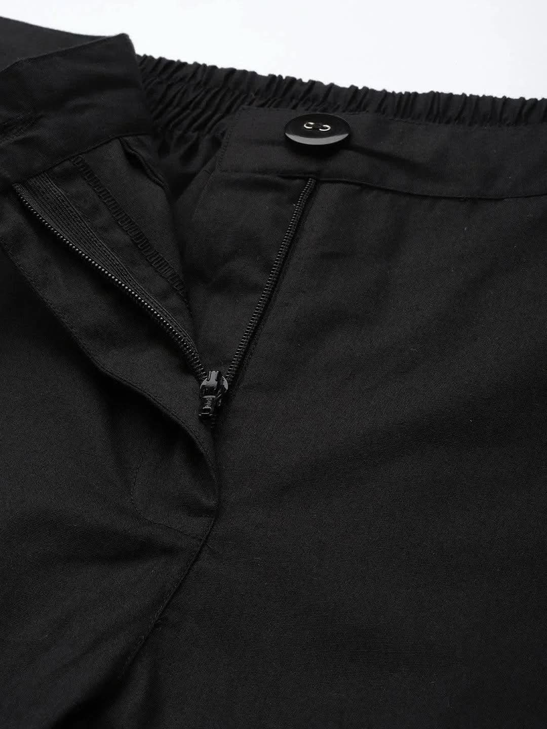 Black Solid Cotton Trousers - Libas 