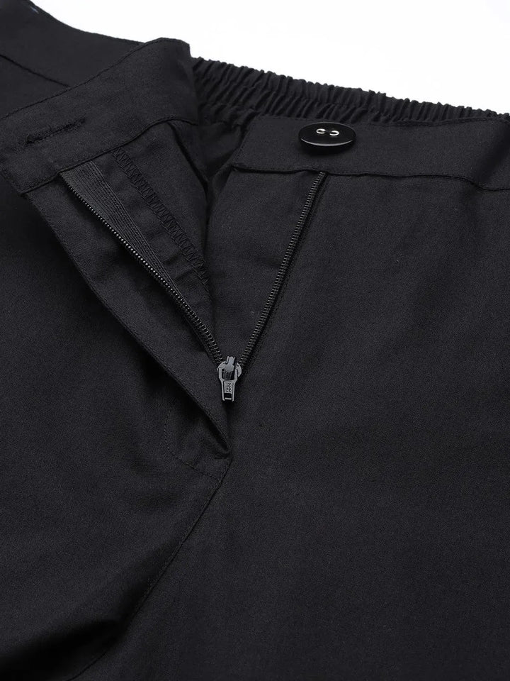 Black Solid Cotton Trousers - Libas