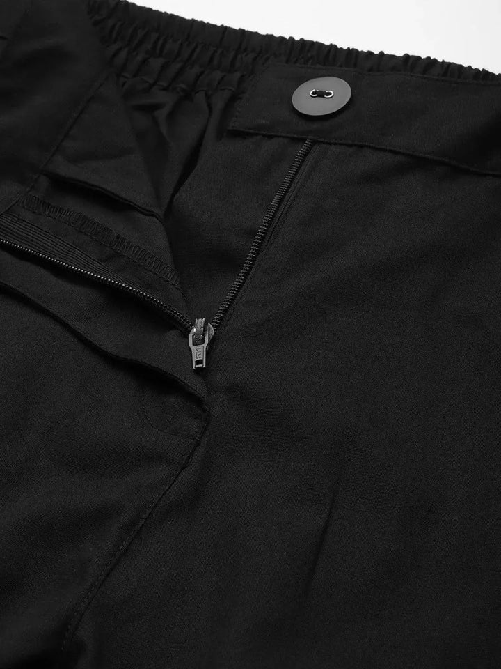 Black Solid Cotton Trousers - Libas