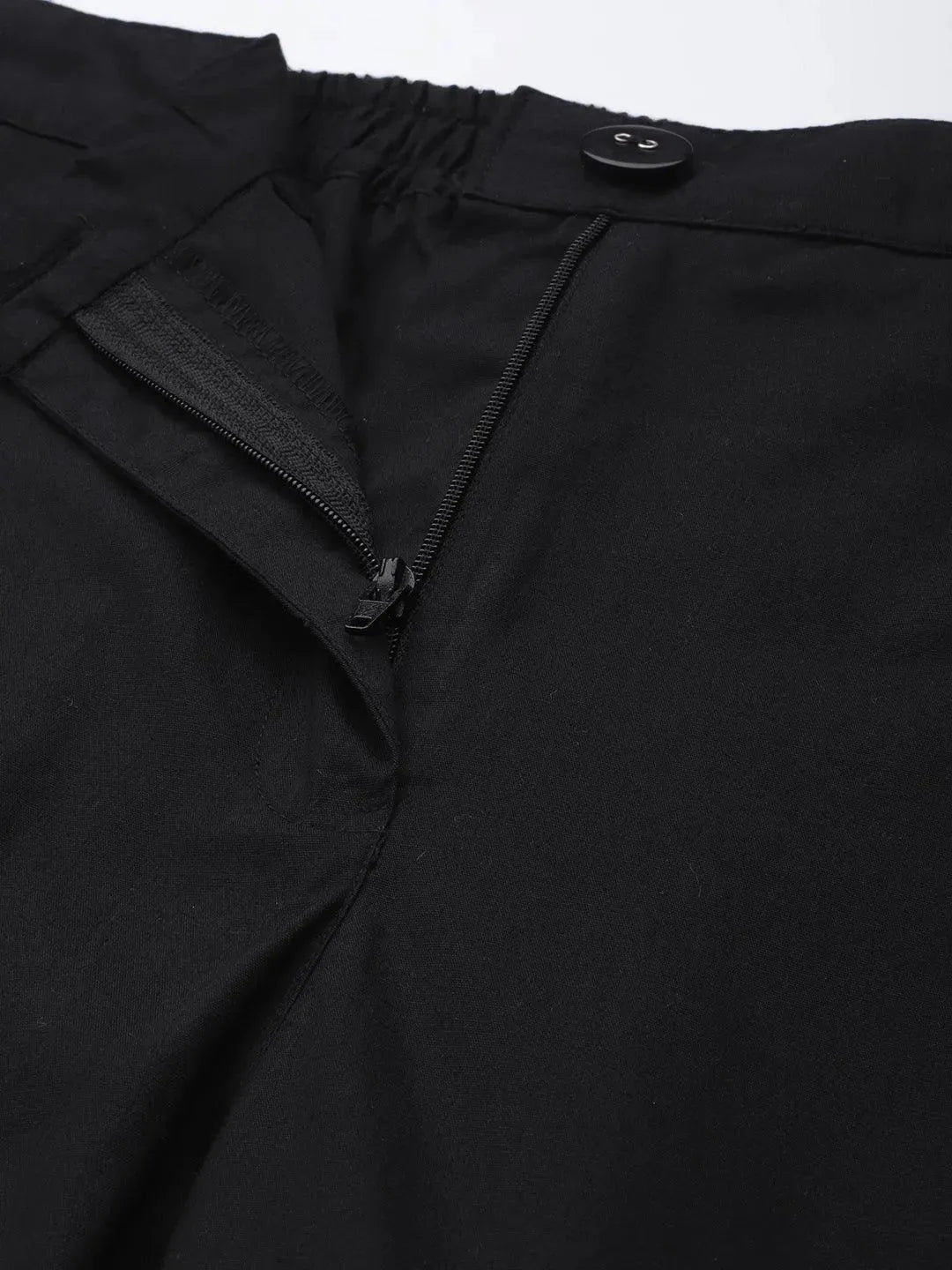 Black Solid Cotton Trousers - Libas 