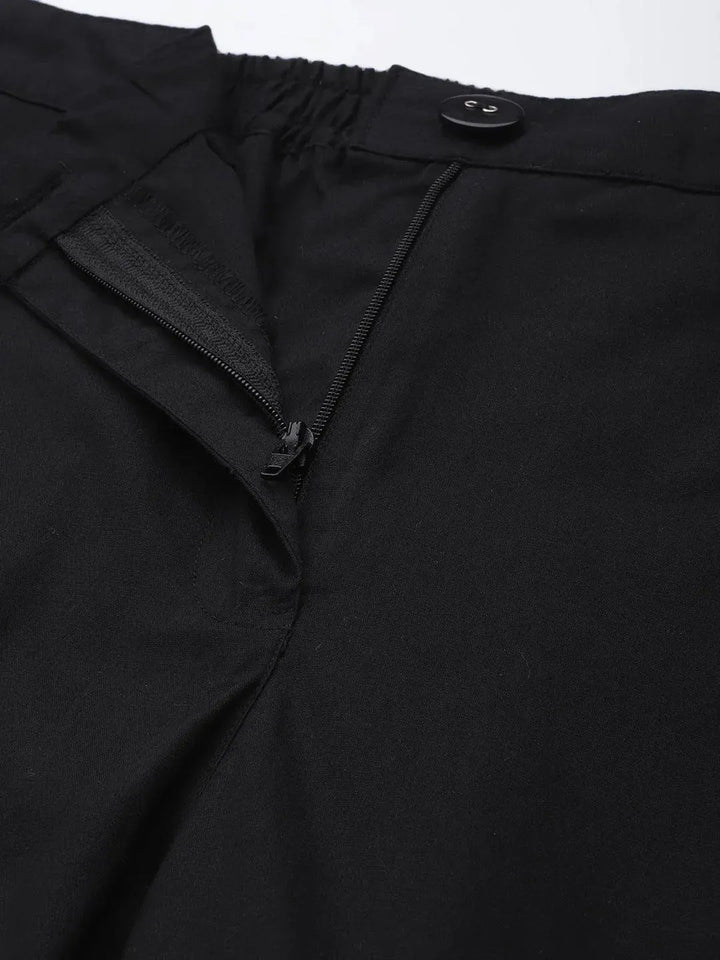 Black Solid Cotton Trousers - Libas