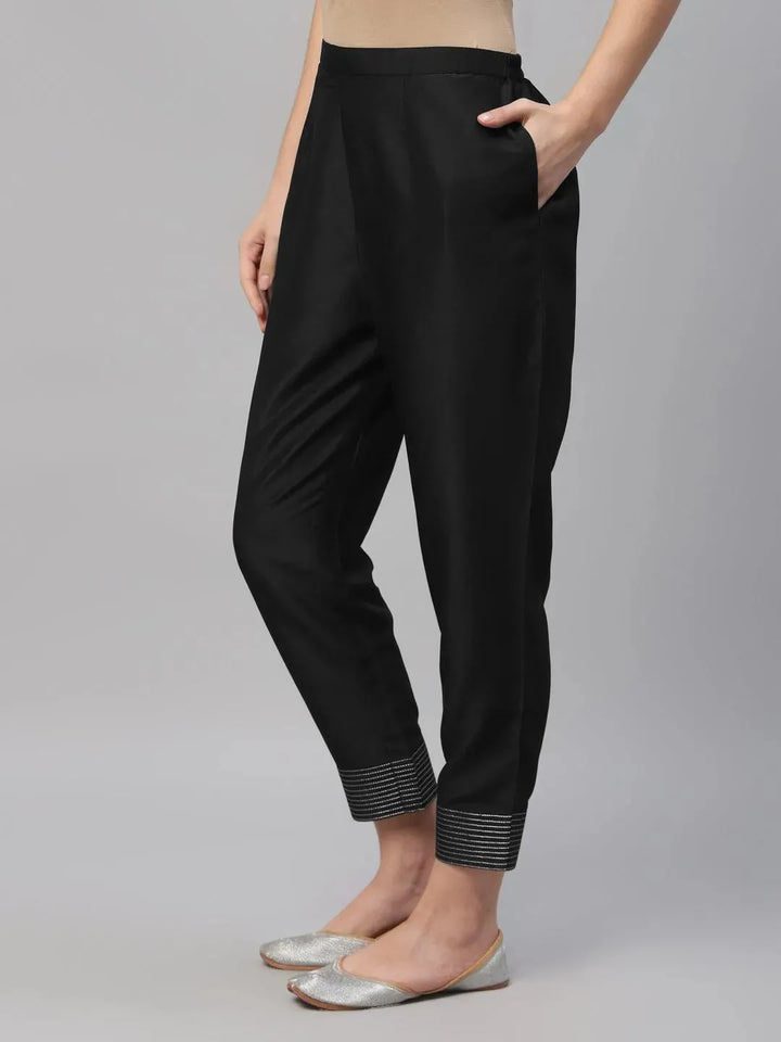 Black Solid Crepe Trousers - Libas