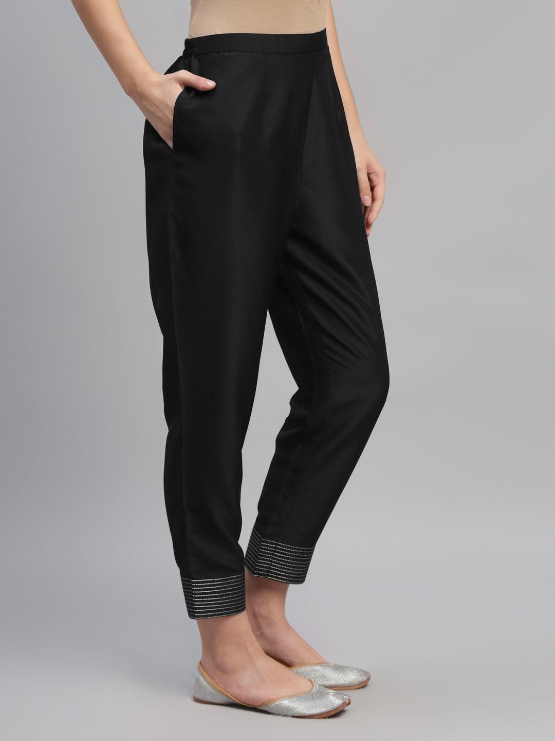 Black Solid Crepe Trousers - Libas