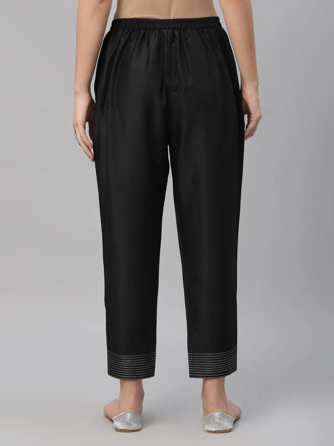 Black Solid Crepe Trousers - Libas 