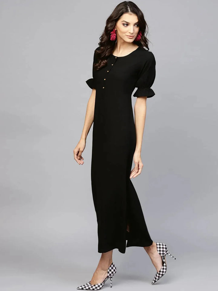 Black Solid Georgette Dress - Libas