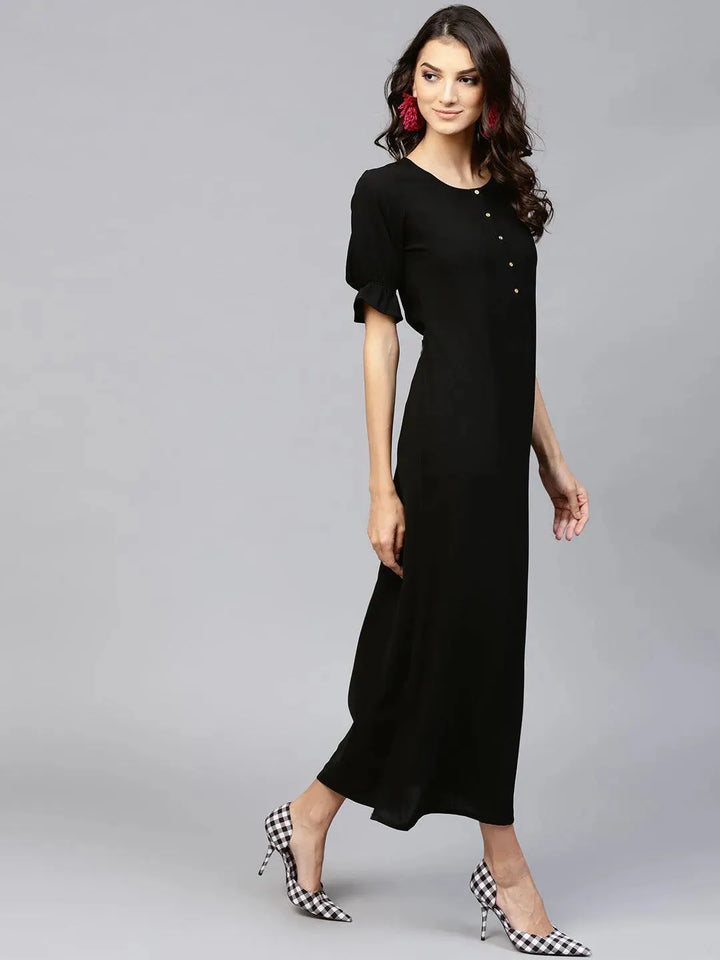 Black Solid Georgette Dress - Libas