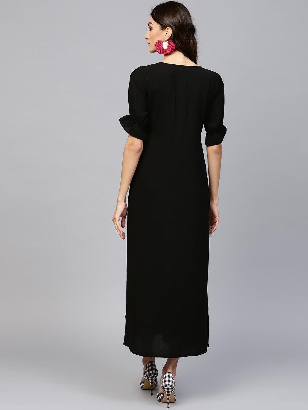 Black Solid Georgette Dress - Libas