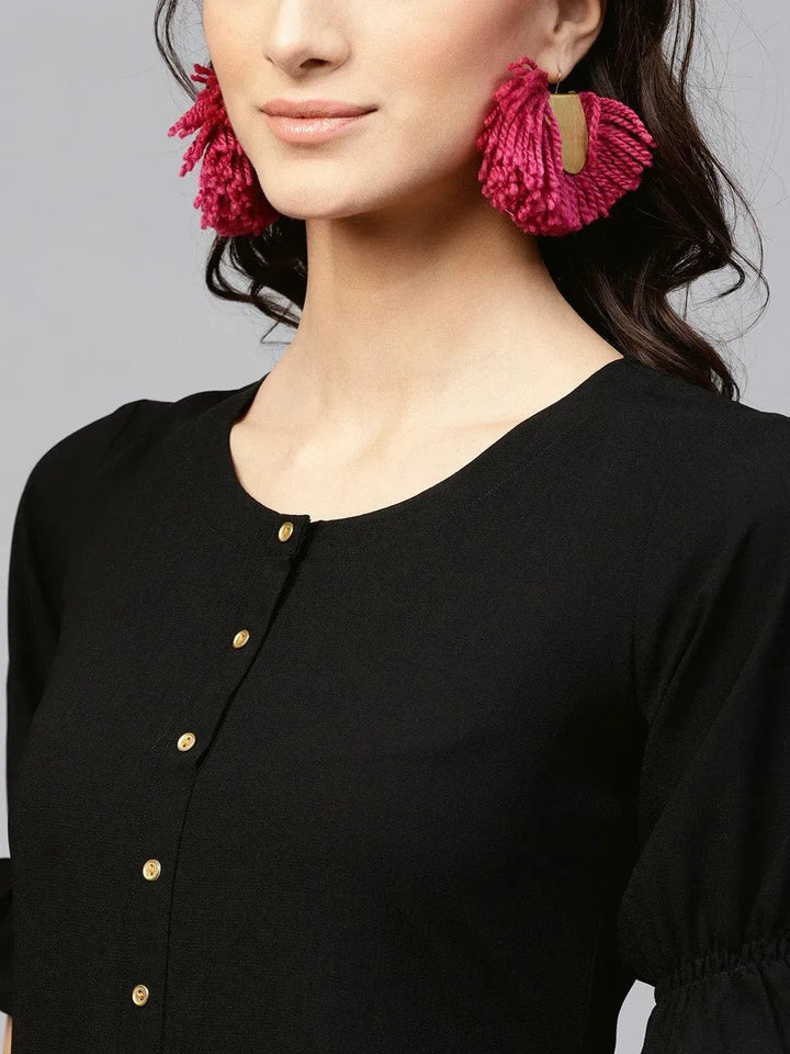 Black Solid Georgette Dress - Libas