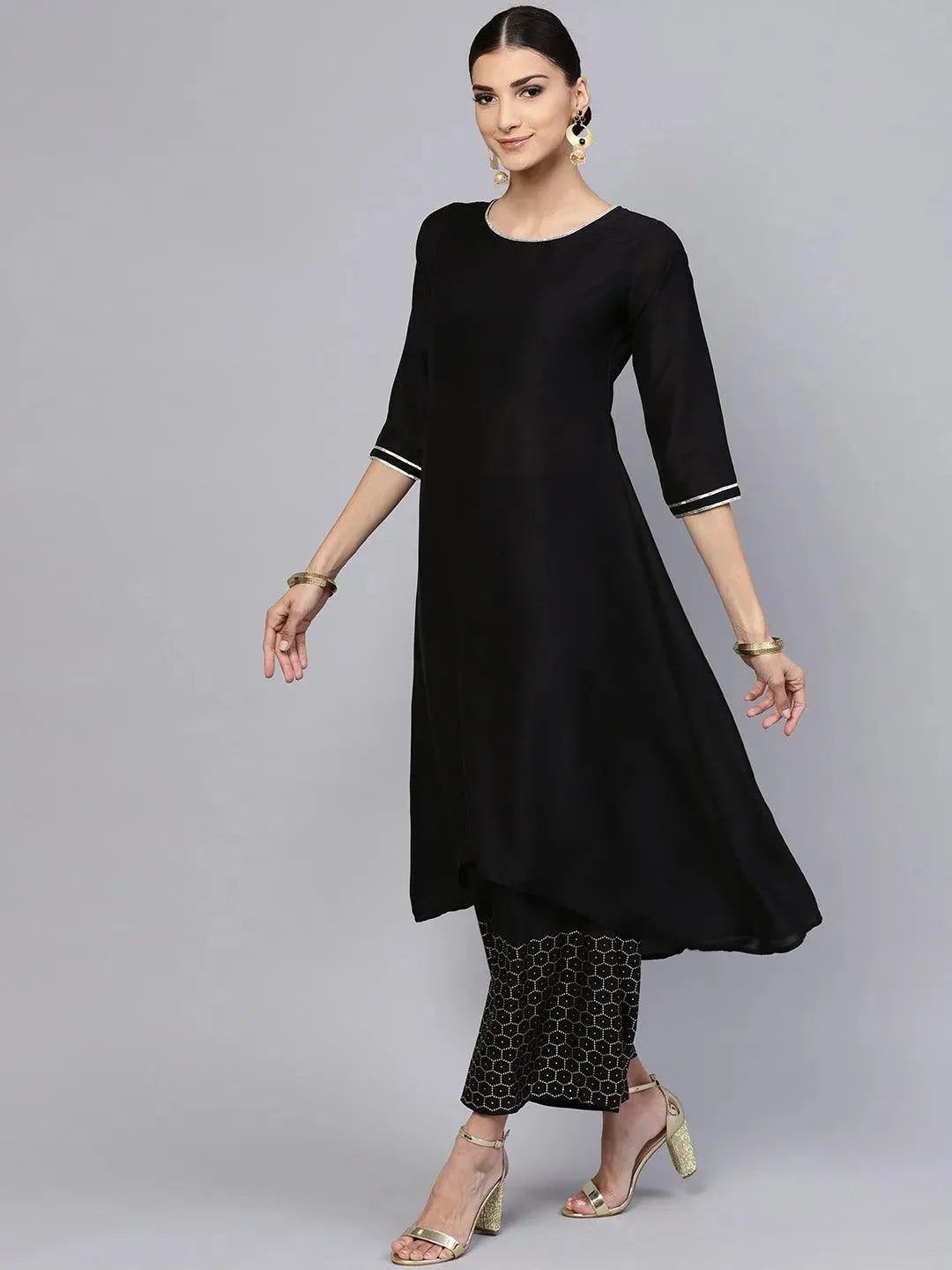 Black Solid Muslin Suit Set - Libas 