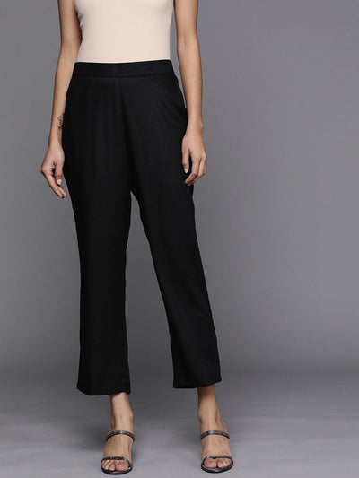 Black Solid Pashmina Wool Trousers - Libas