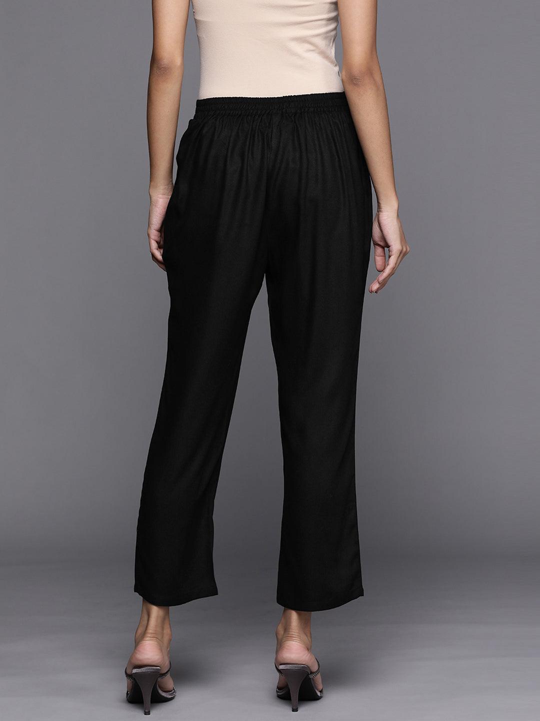 Black Solid Pashmina Wool Trousers - Libas