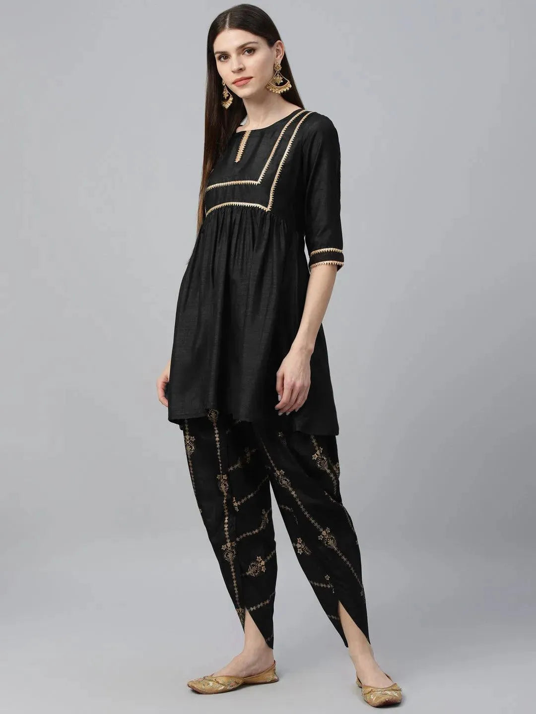 Black Solid Polyester Suit Set - Libas 