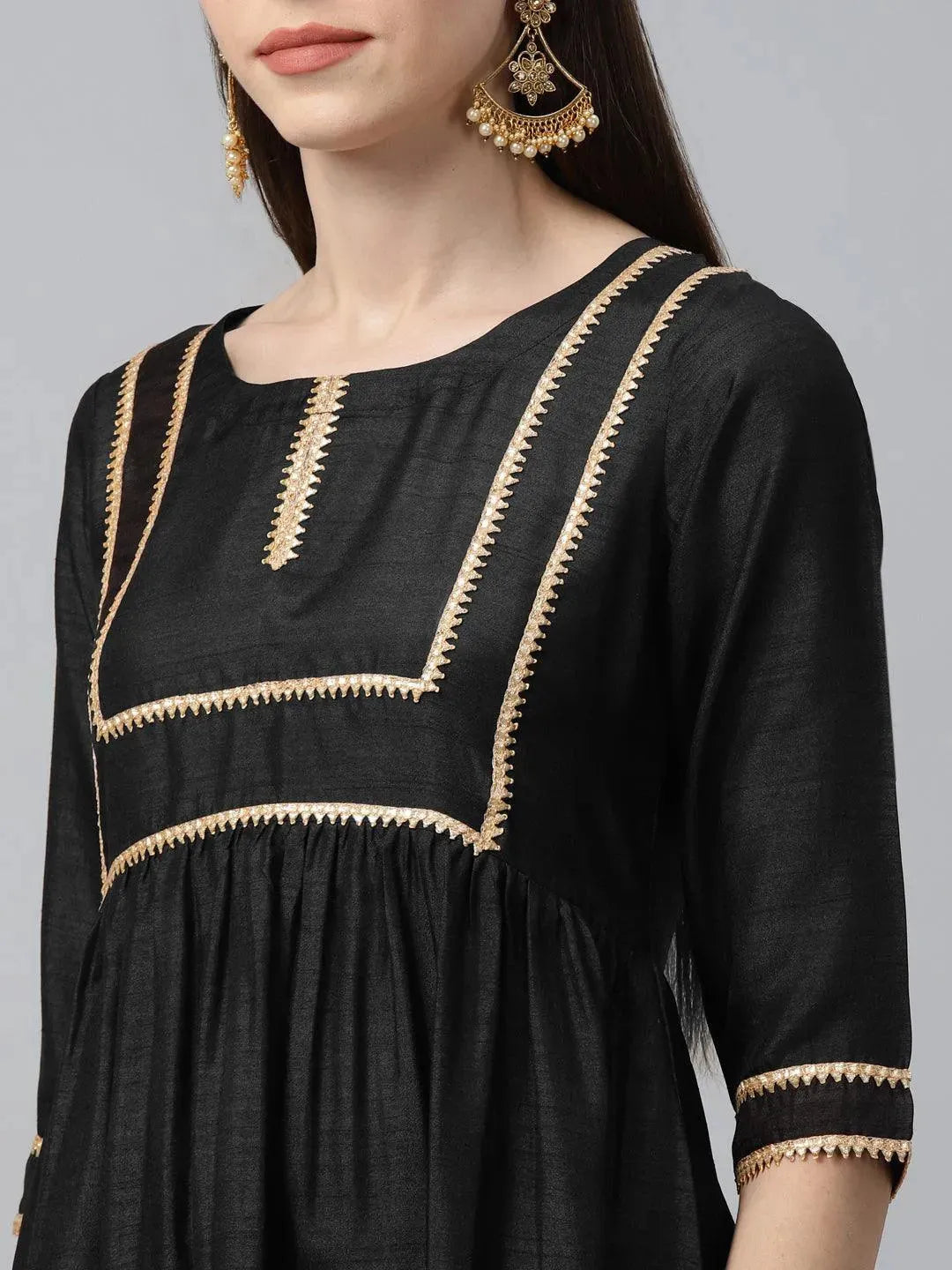 Black Solid Polyester Suit Set - Libas 