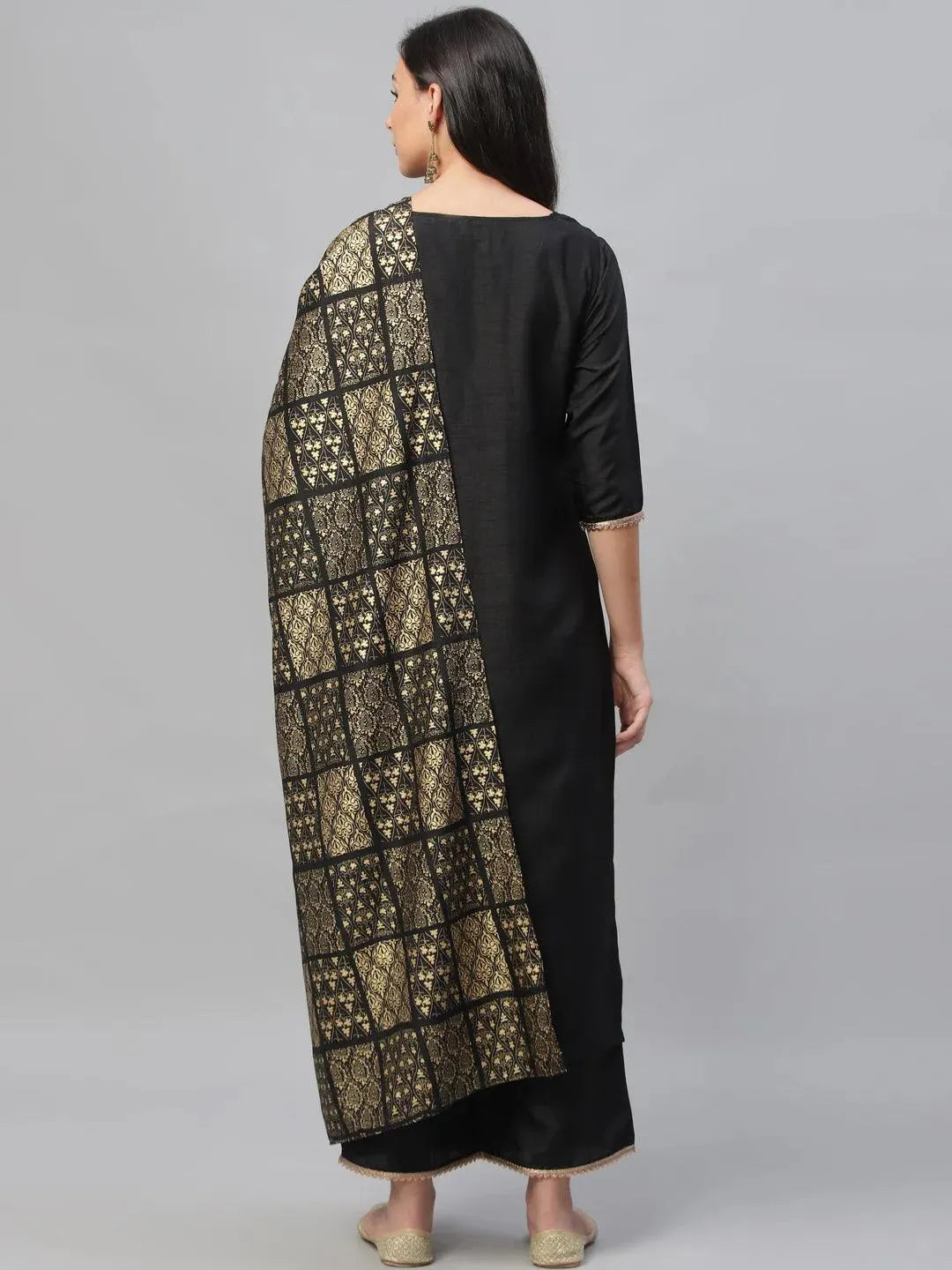 Black Solid Polyester Suit Set - Libas 