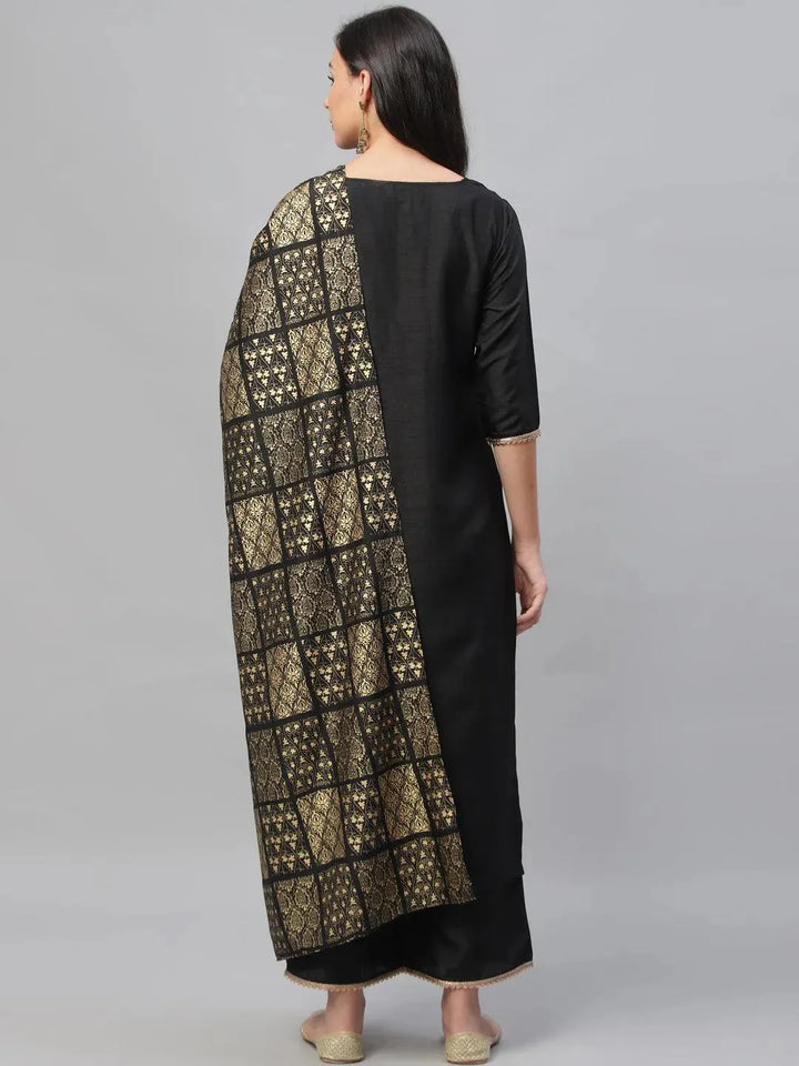 Black Solid Polyester Suit Set - Libas