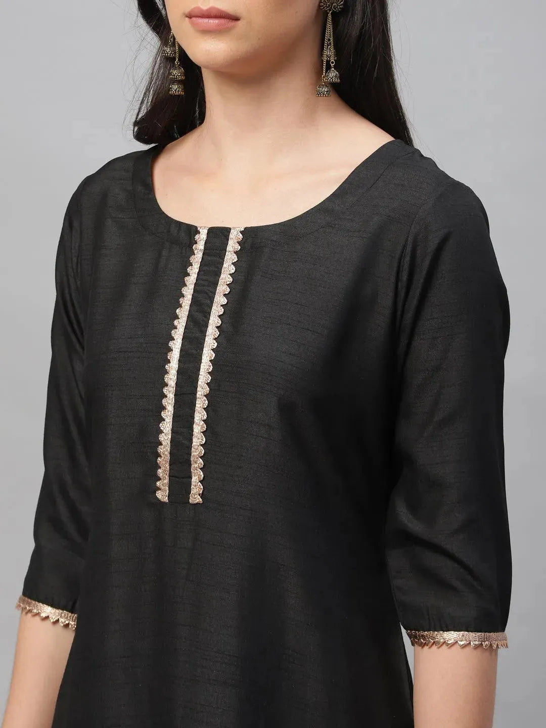 Black Solid Polyester Suit Set - Libas 