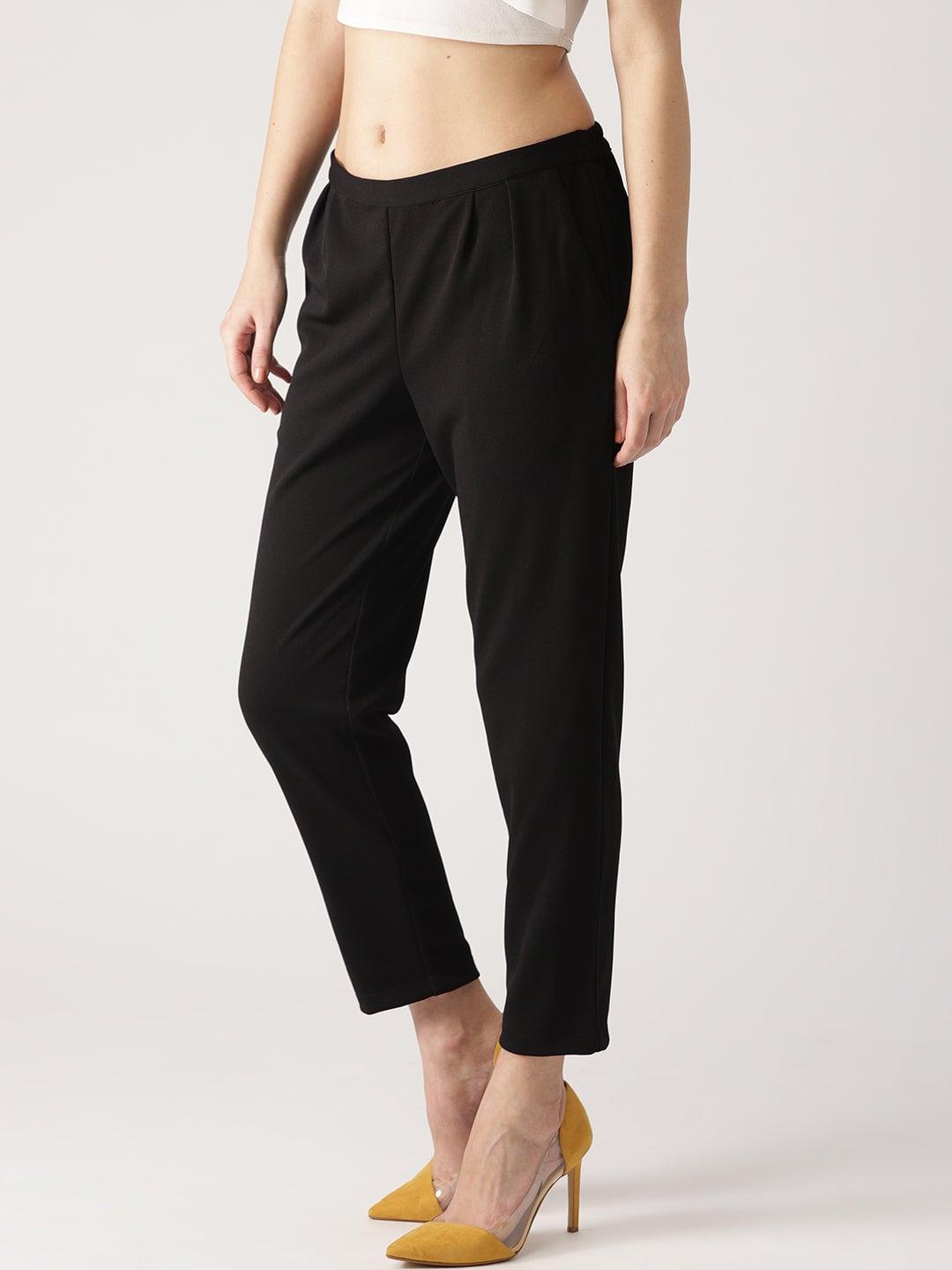 Black Solid Polyester Trousers - Libas
