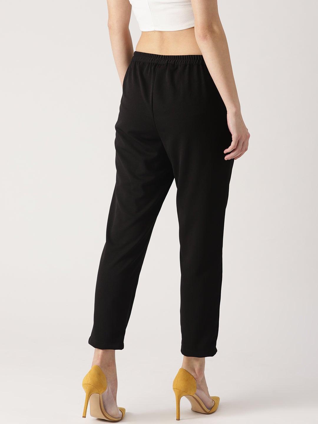 Black Solid Polyester Trousers