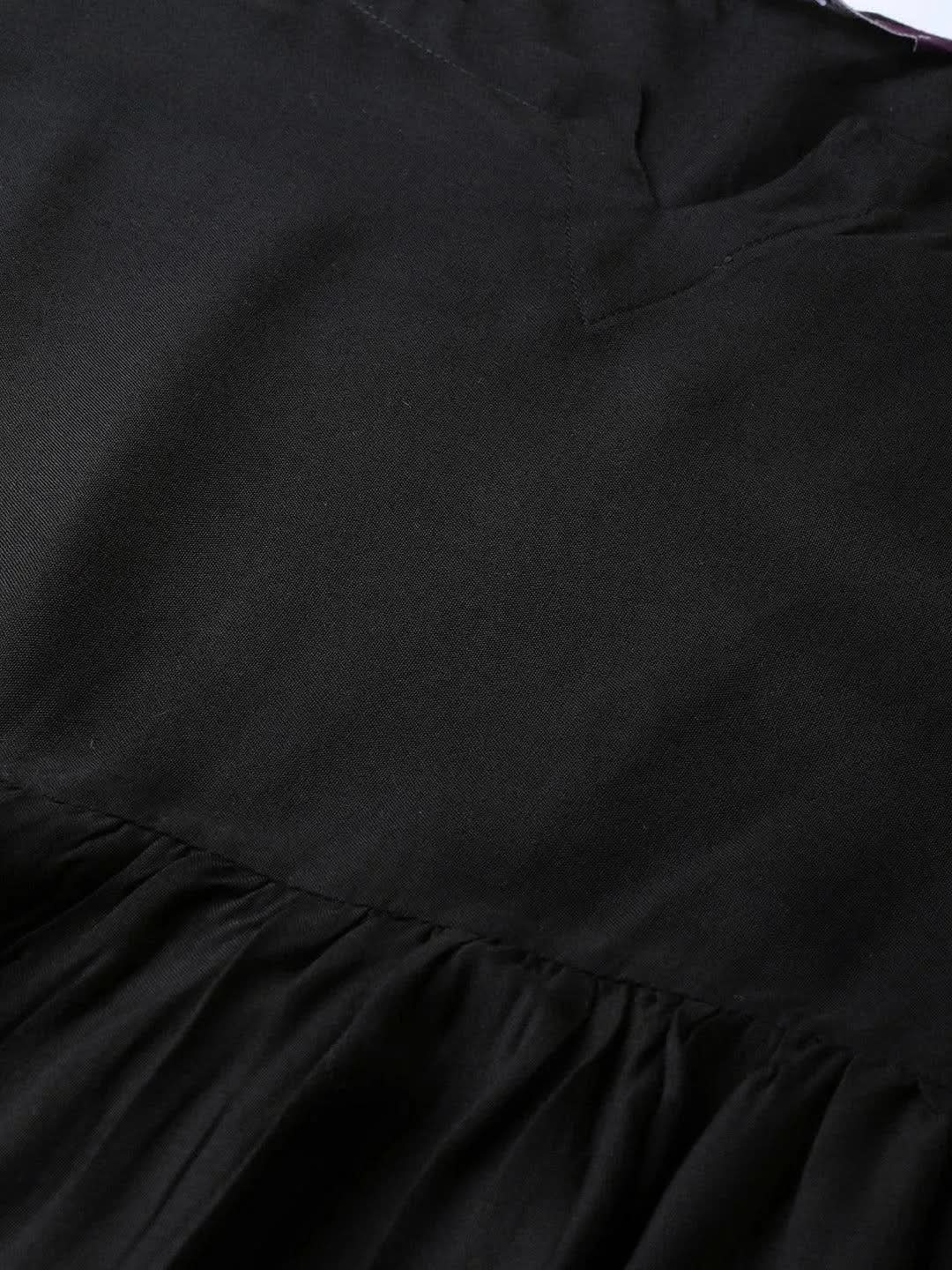 

Black Solid Rayon Anarkali Kurta With Palazzos & Dupatta