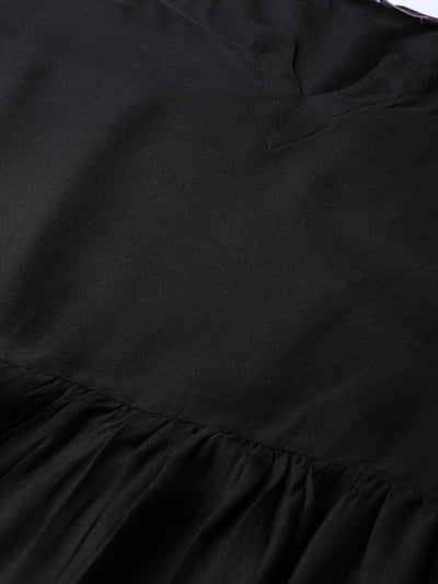 Black Solid Rayon Suit Set - Libas