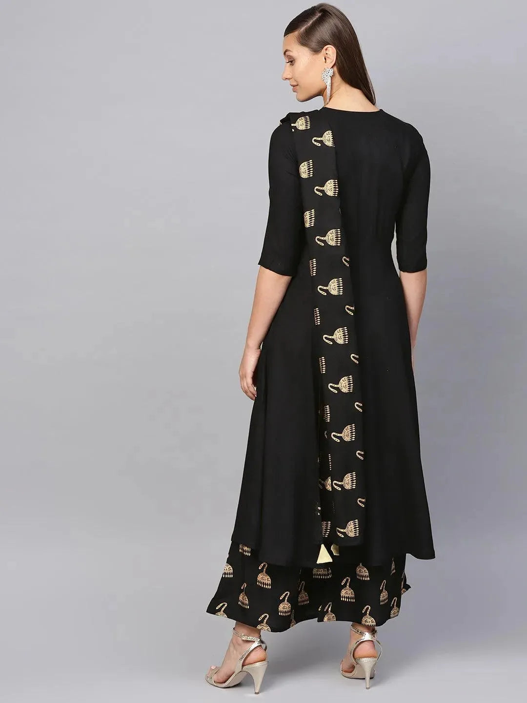 Black Solid Rayon Suit Set - Libas 