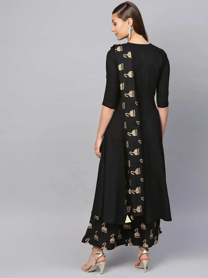 Black Solid Rayon Suit Set - Libas