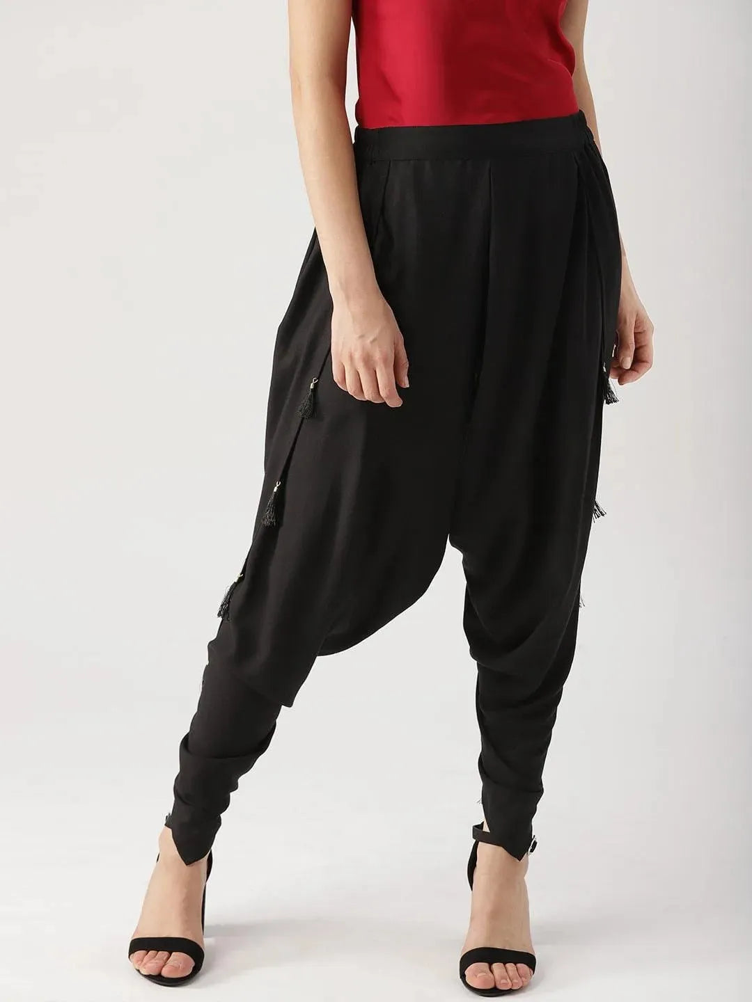 Black Solid Rayon Dhotis - Libas