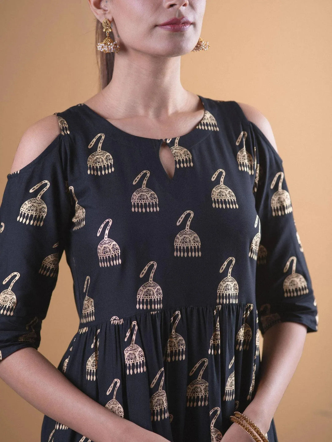 Black Solid Rayon Dress - Libas 