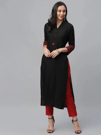 Black Solid Rayon Kurta - Libas