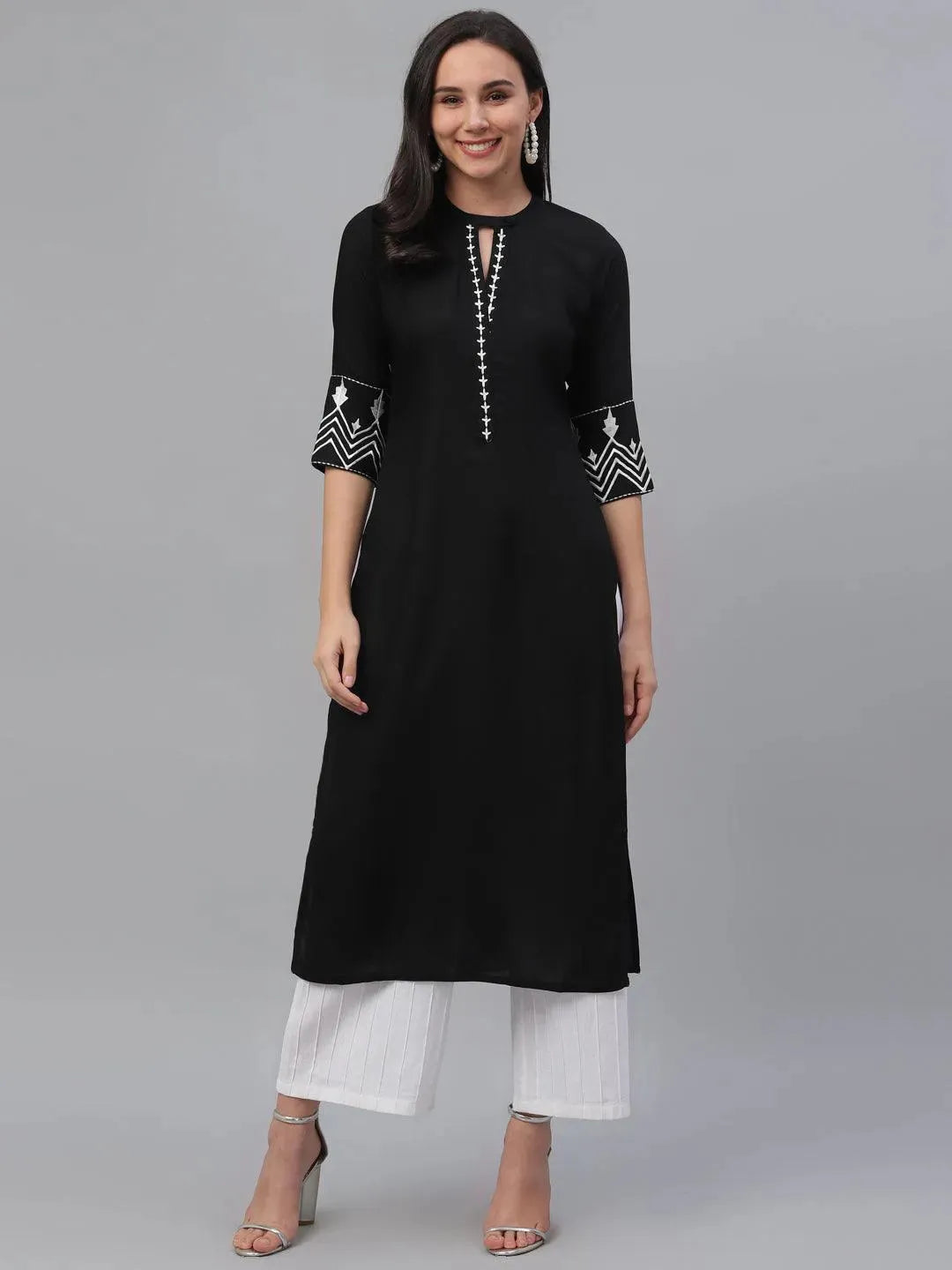 Black Solid Rayon Kurta - Libas