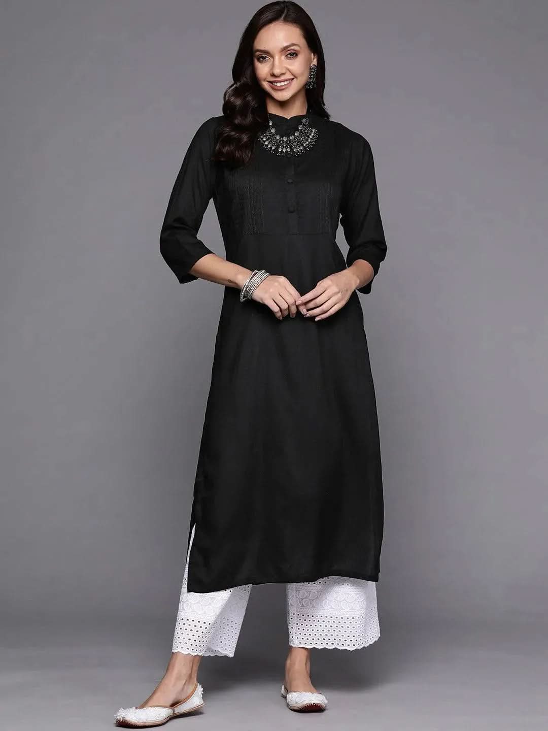 

Buy Black Solid Rayon Kurta - 22066- | Libas Ethnic Wear Online
