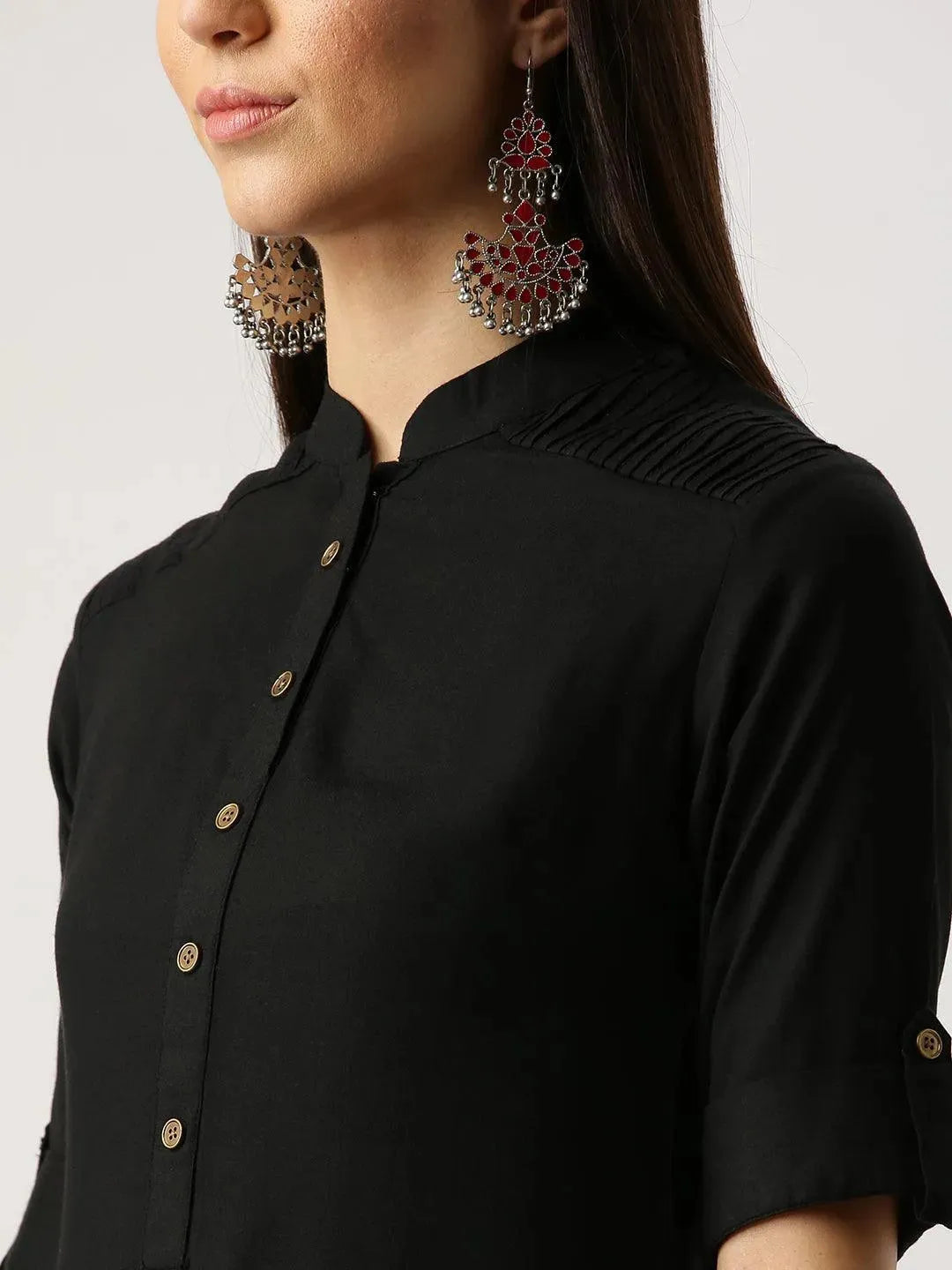 Black Solid Rayon Kurta - Libas