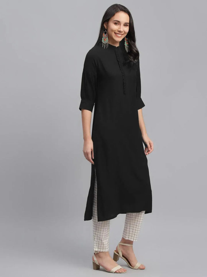 Black Solid Rayon Kurta - Libas