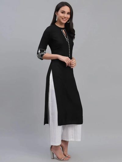 Black Solid Rayon Kurta - Libas