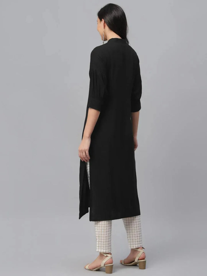 Black Solid Rayon Kurta - Libas