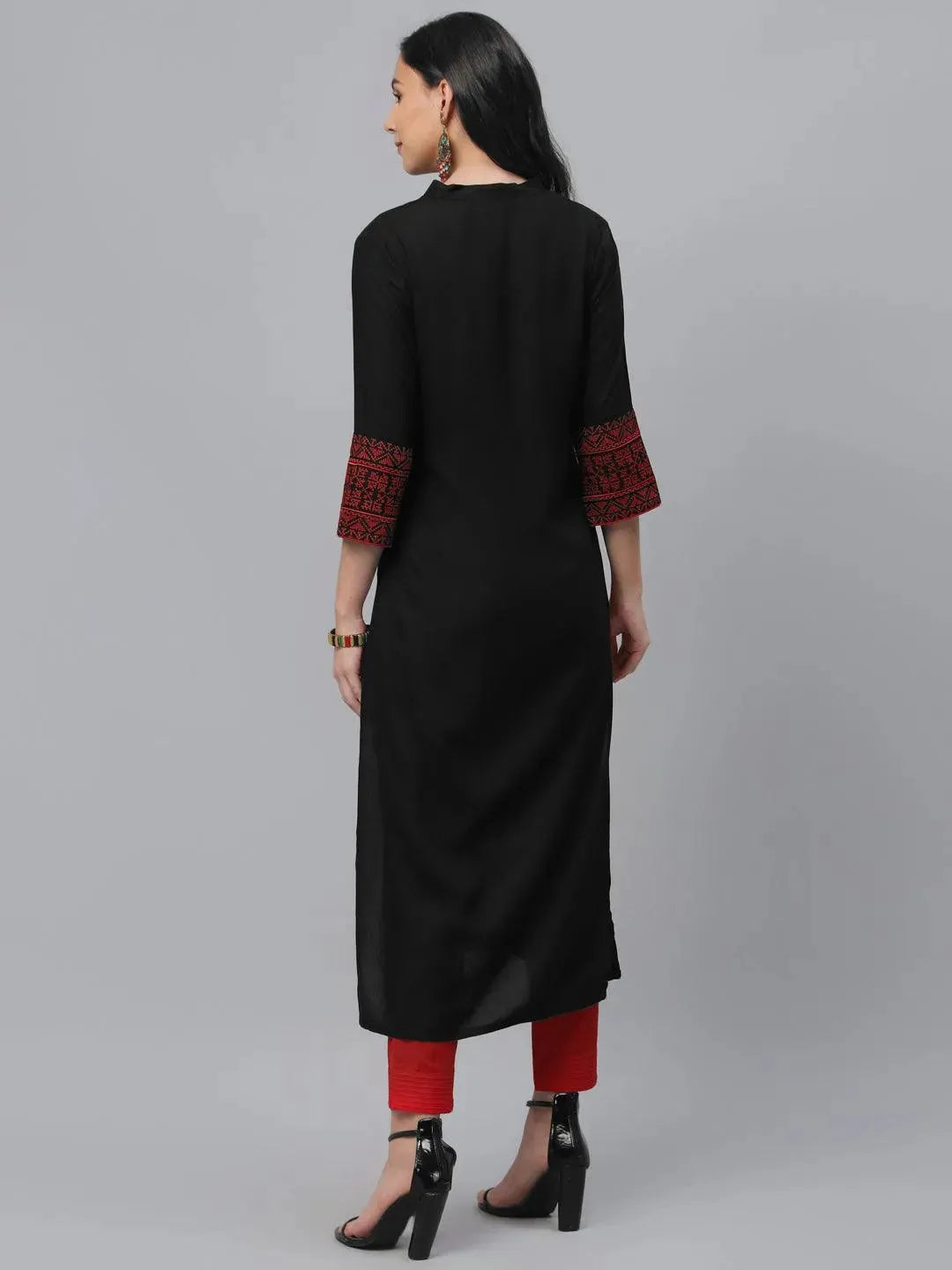 Black Solid Rayon Kurta - Libas 