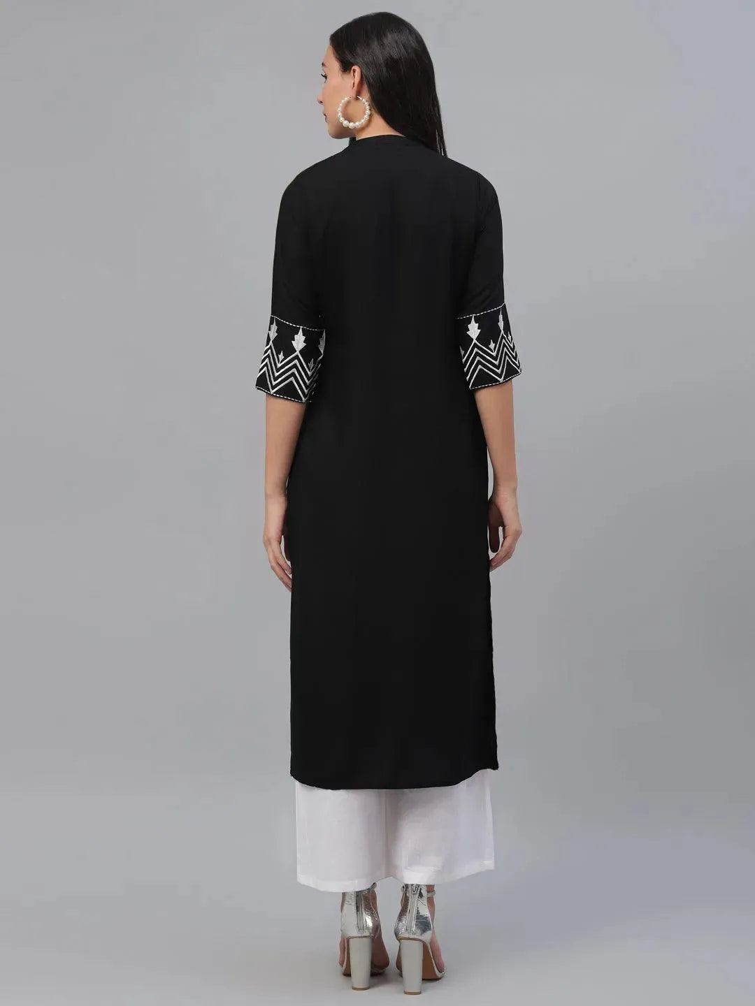 Black Solid Rayon Kurta - Libas