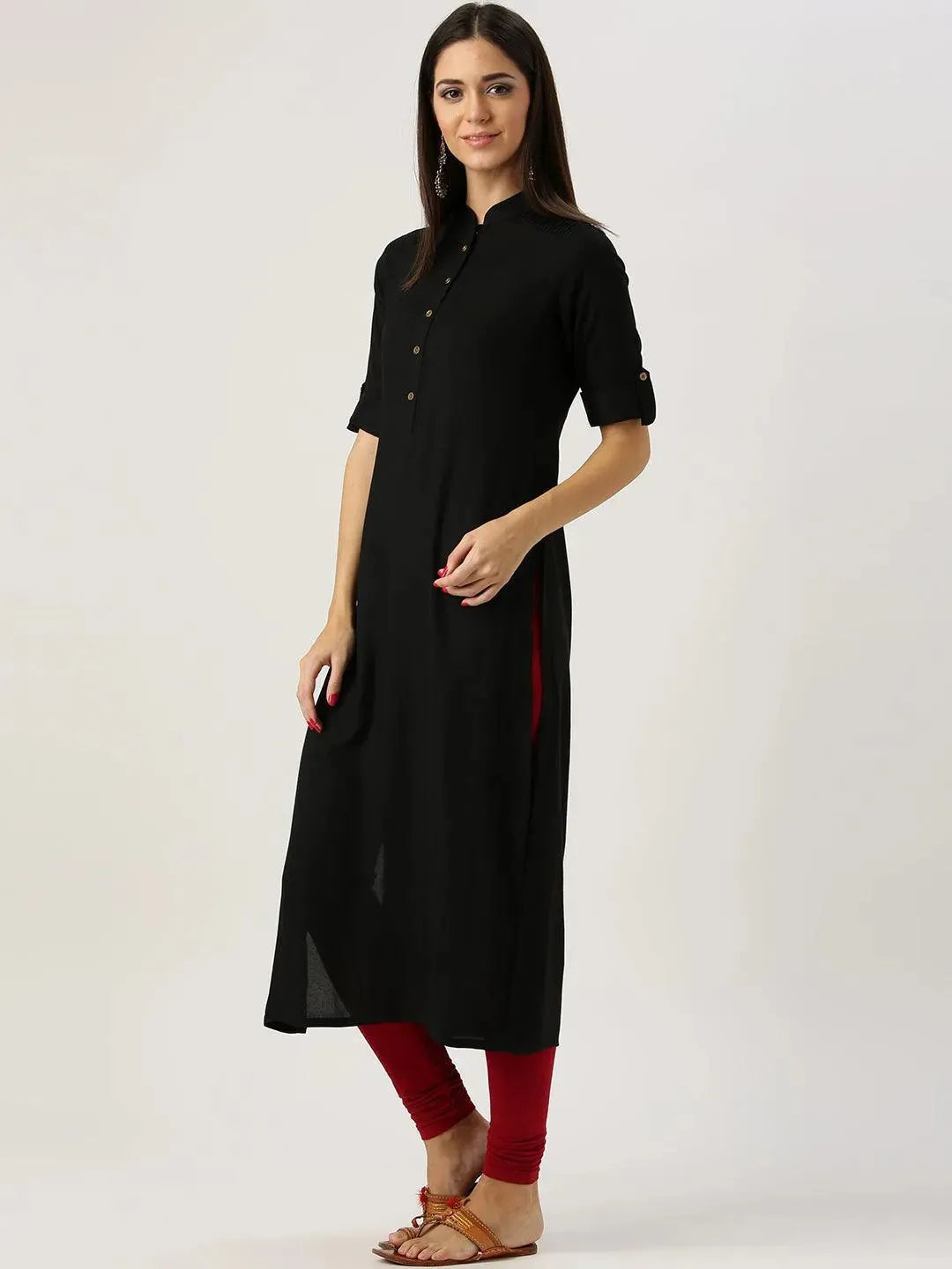 Black Solid Rayon Kurta - Libas