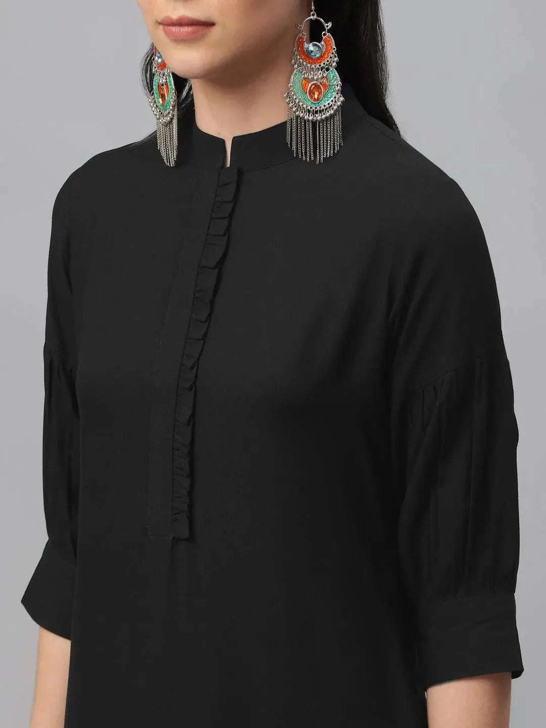 Black Solid Rayon Kurta - Libas