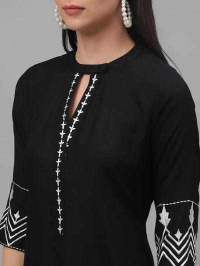 Black Solid Rayon Kurta - Libas