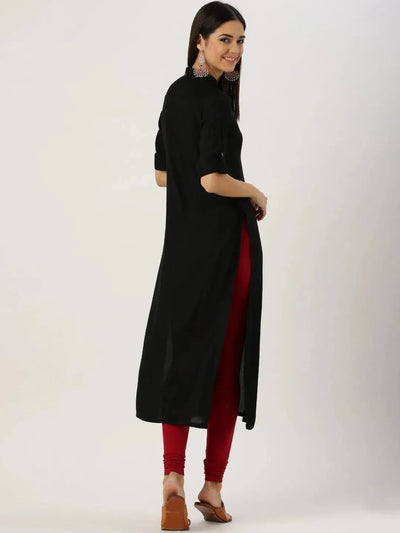 Black Solid Rayon Kurta - Libas