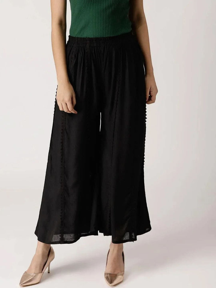 Black Solid Rayon Palazzos - Libas