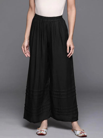 Black Solid Rayon Palazzos - Libas