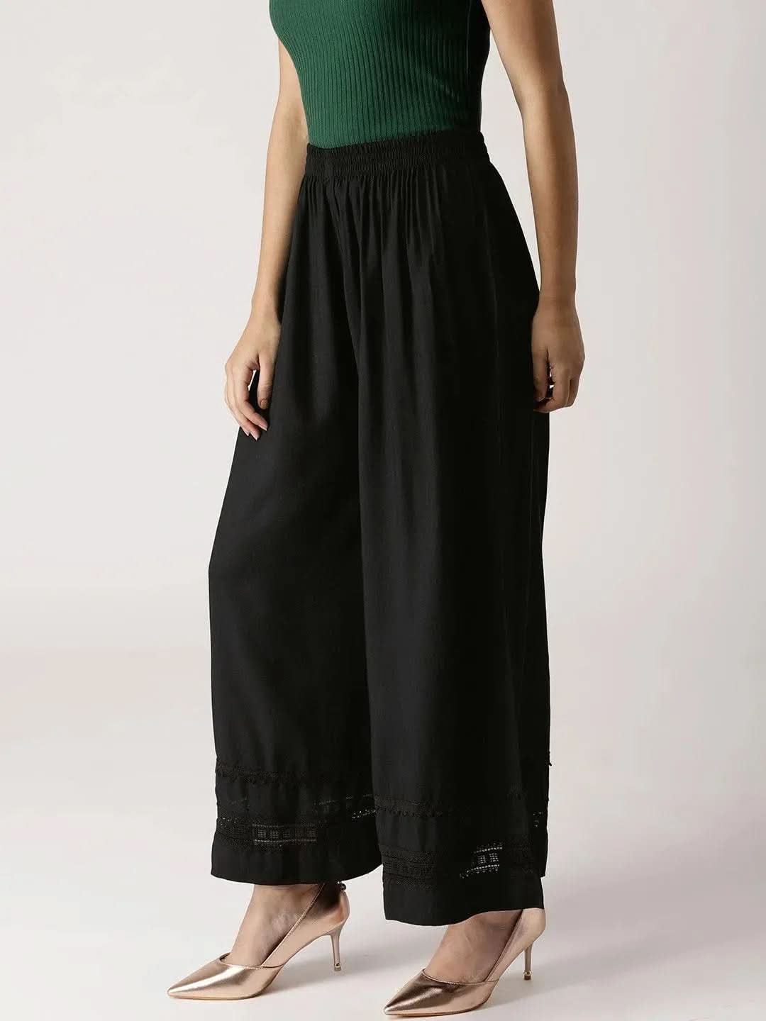 Black Solid Rayon Palazzos