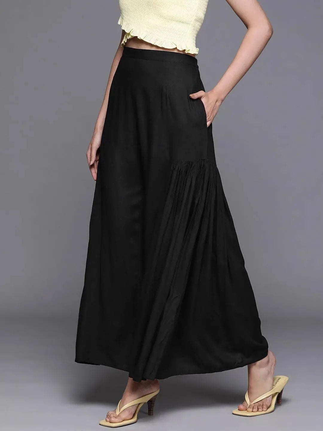 Black Solid Rayon Palazzos - Libas