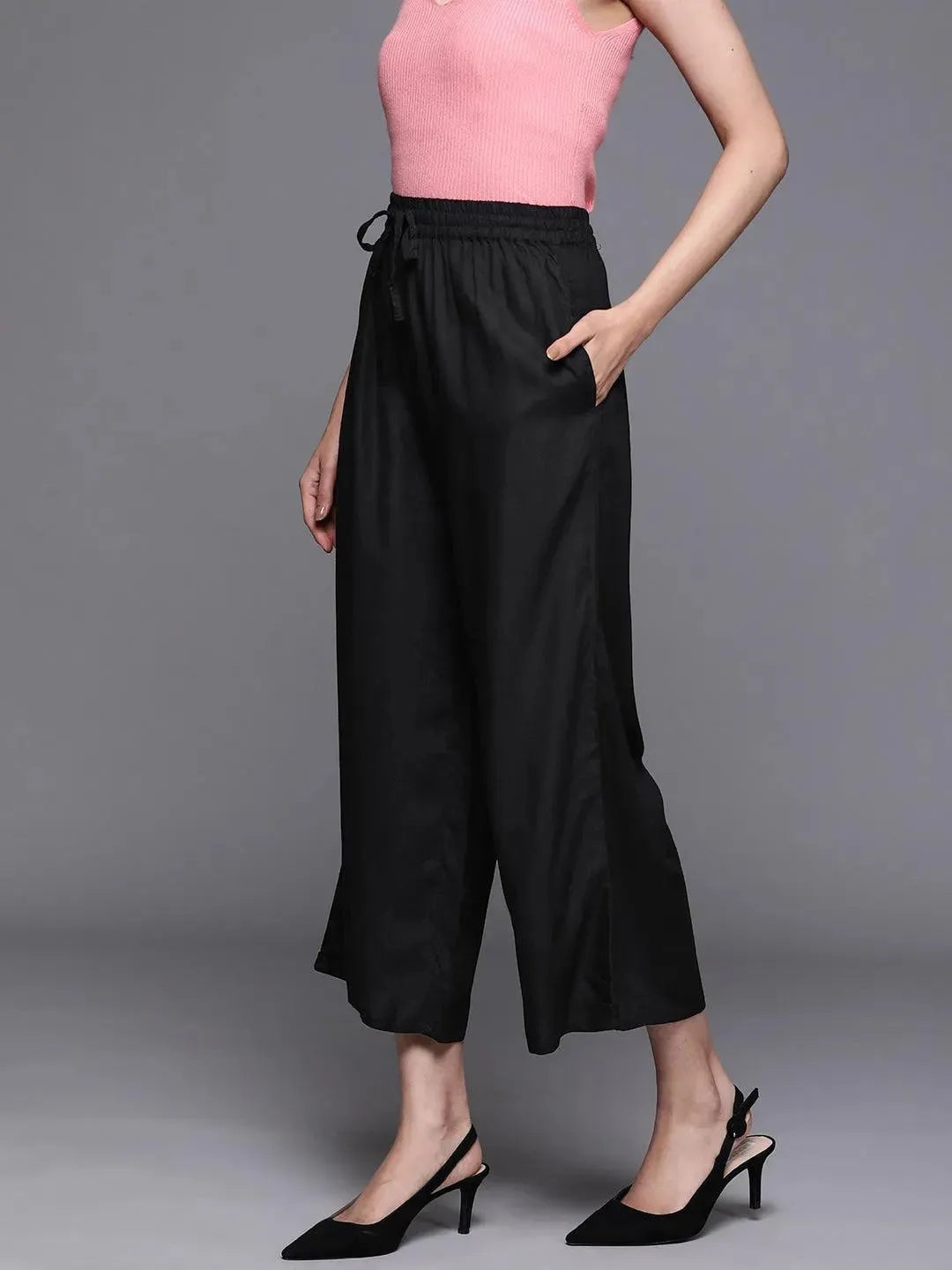 

Buy Black Solid Rayon Palazzos - PL912O- | Libas Ethnic Wear Online