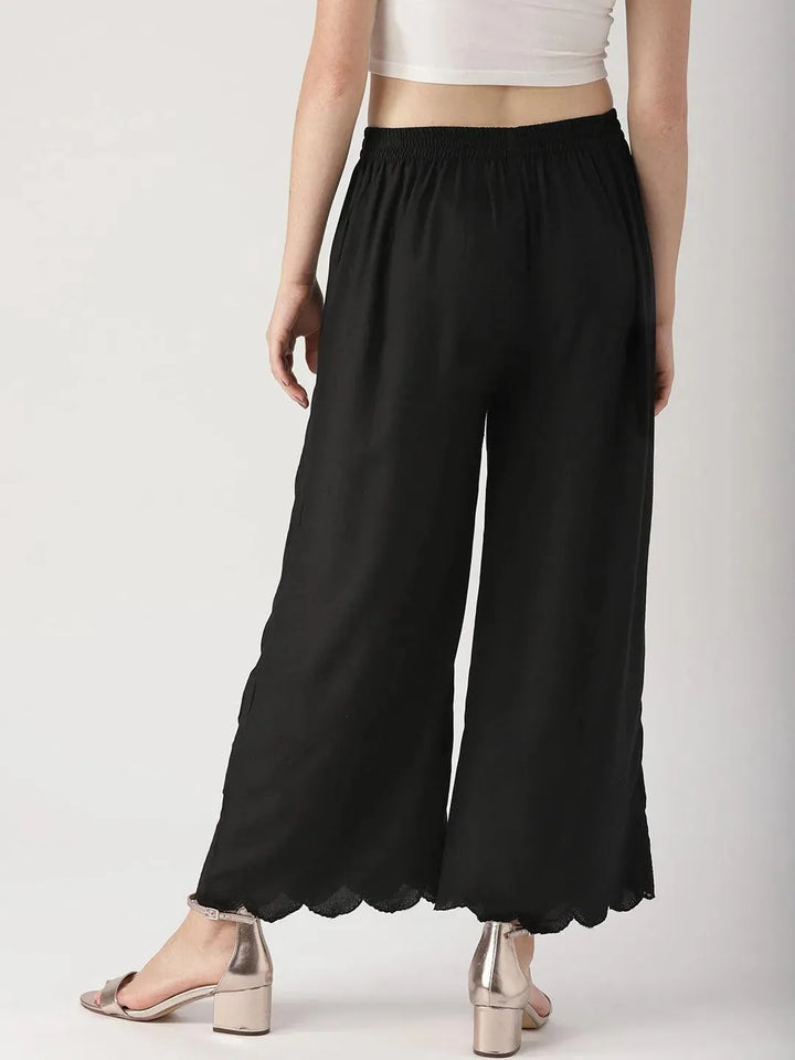 Black Solid Rayon Palazzos - Libas