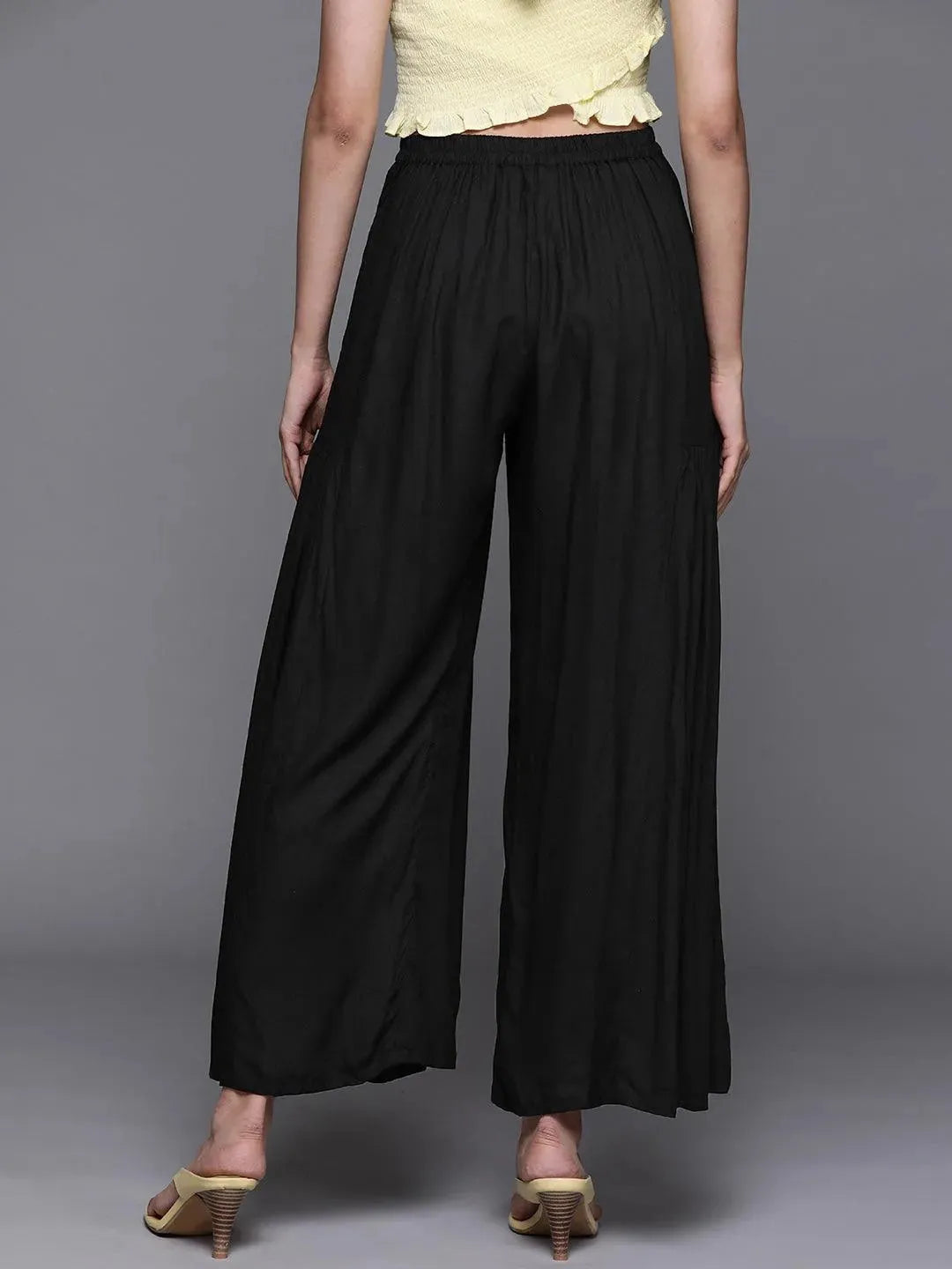 Black Solid Rayon Palazzos - Libas 