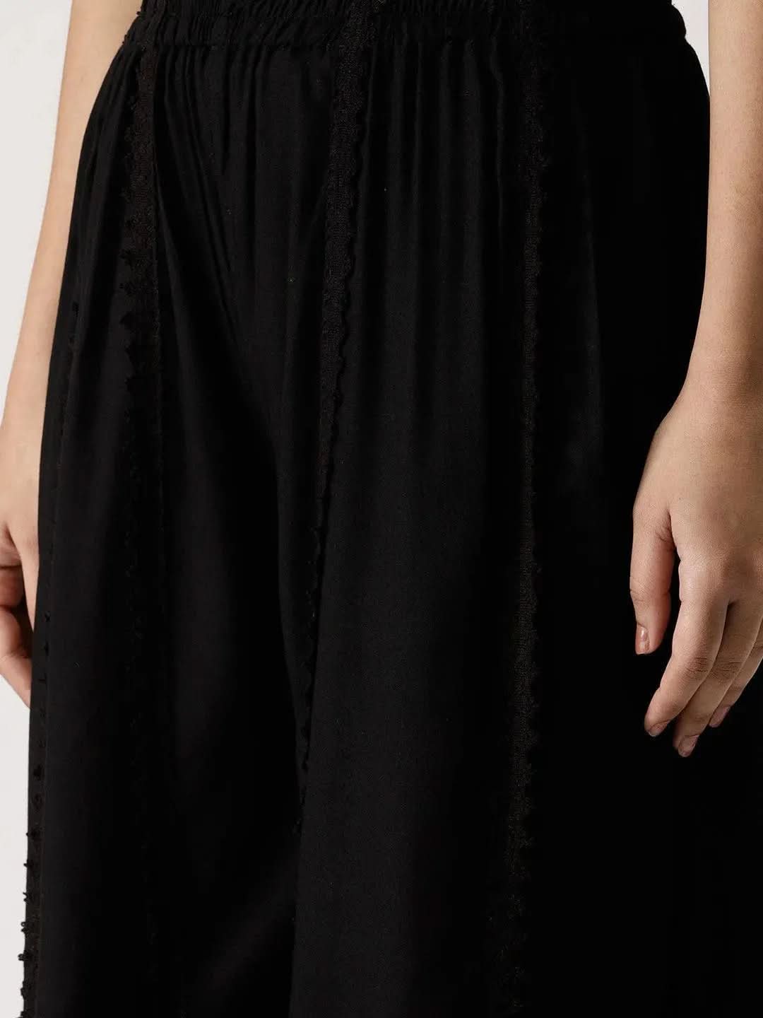 Black Solid Rayon Palazzos - Libas 