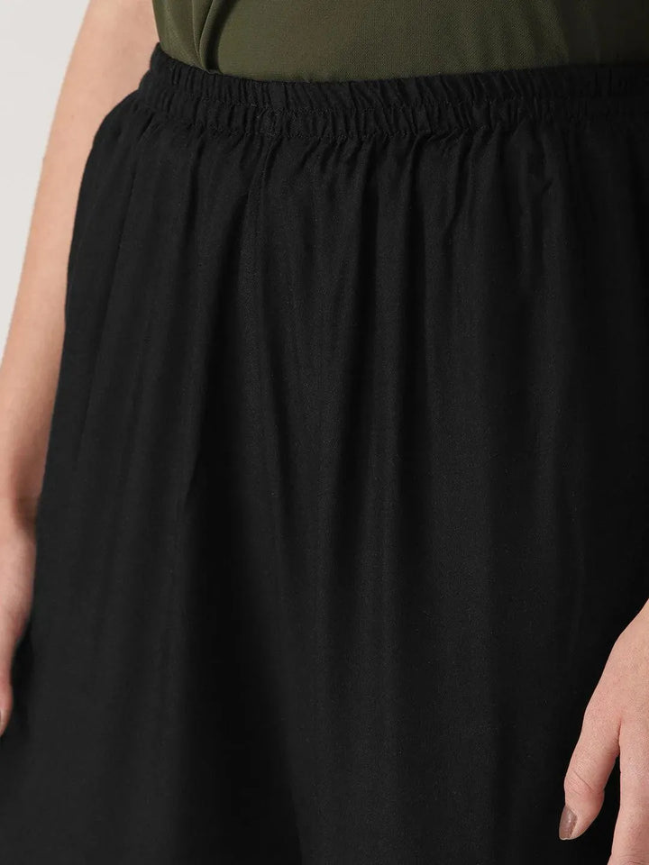 Black Solid Rayon Palazzos - Libas